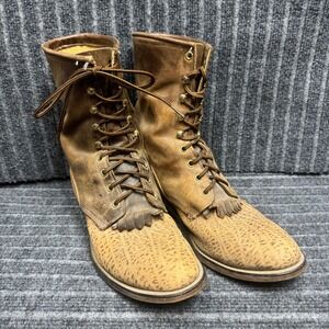 Laredo Work Boots 10 D Brown Good Leather Kiltie Elephant Print 1202